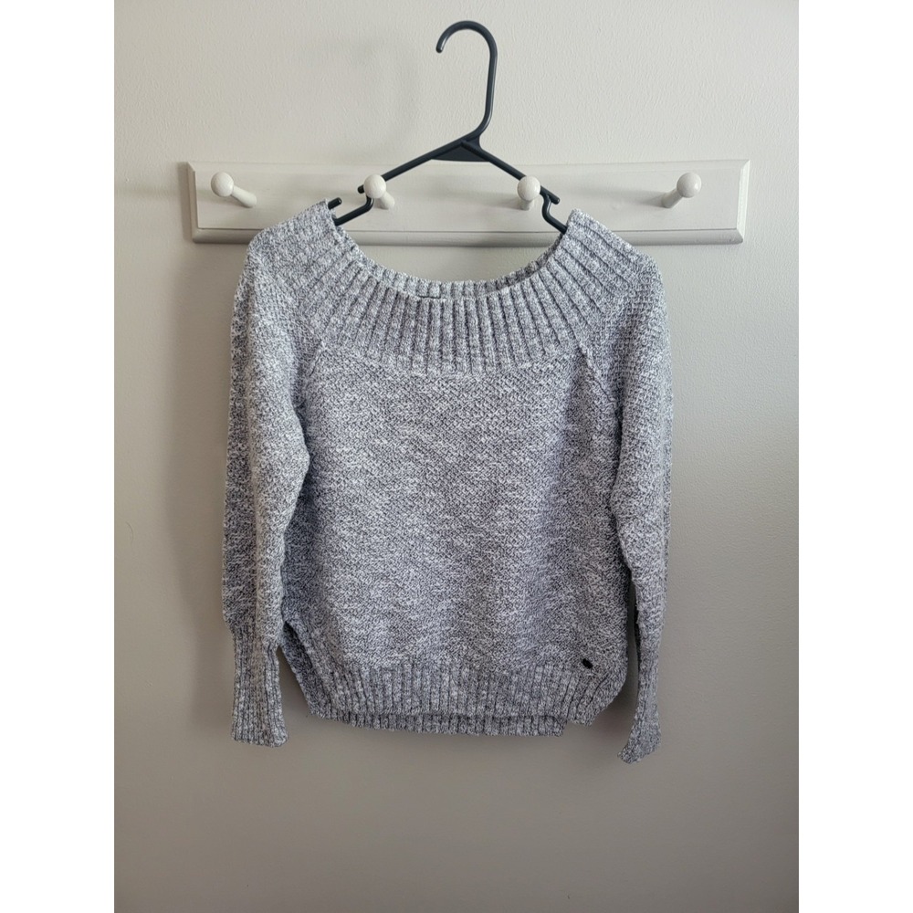 Hollister Women's Medium Chunky Knit Wide Neck Off Shoulder Sweater Gray Marled